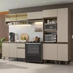 Armário de Cozinha Completa 300cm Crema Nice Madesa 09