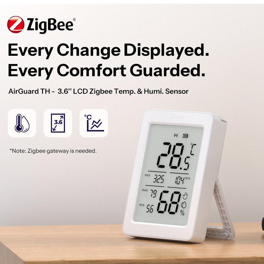 SONOFF SNZB-02DR2 AirGuard TH 3.6'LCD Zigbee Temperatura Umidade Sensor Monitoramento De Aplicativo Automação De Cena In em Oferta na Shopee