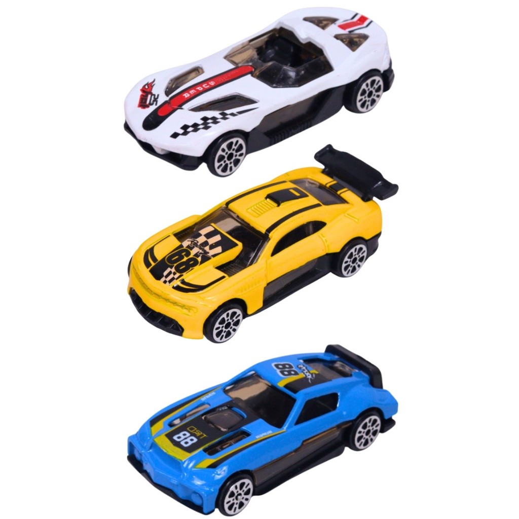 Kit 3 Carrinhos Esportivos Roda Livre Metal Sortidos 1:64 - Castela