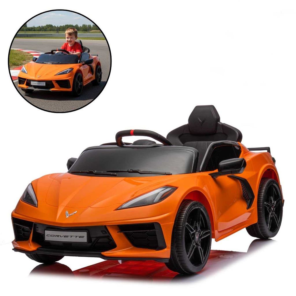 Mini Carro Elétrico 12V Corvette Stingray C8 Controle Remoto Infantil Laranja Importway Bw431lr