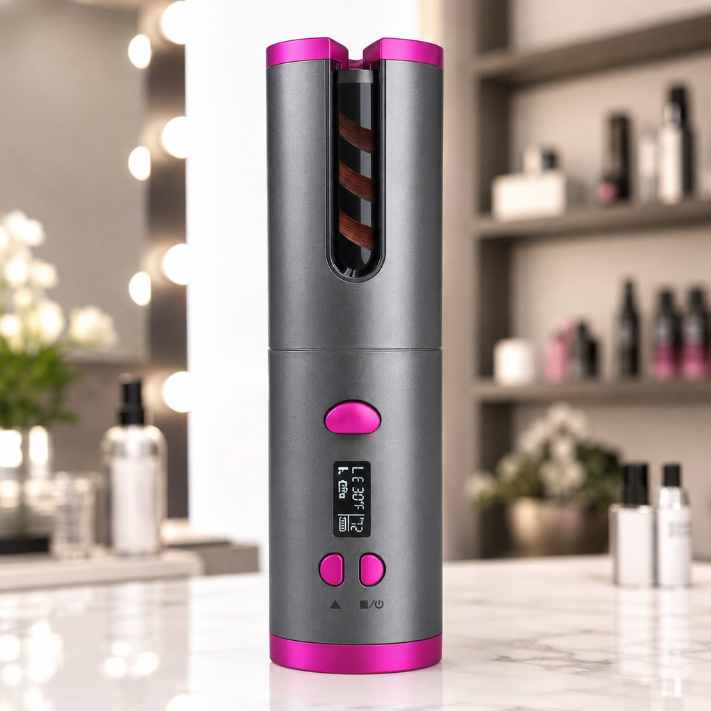 Modelador Automático de Cachos Sem Fio Profissional USB LCD Portátil | Babyliss Automático Recarregável com Temperatura