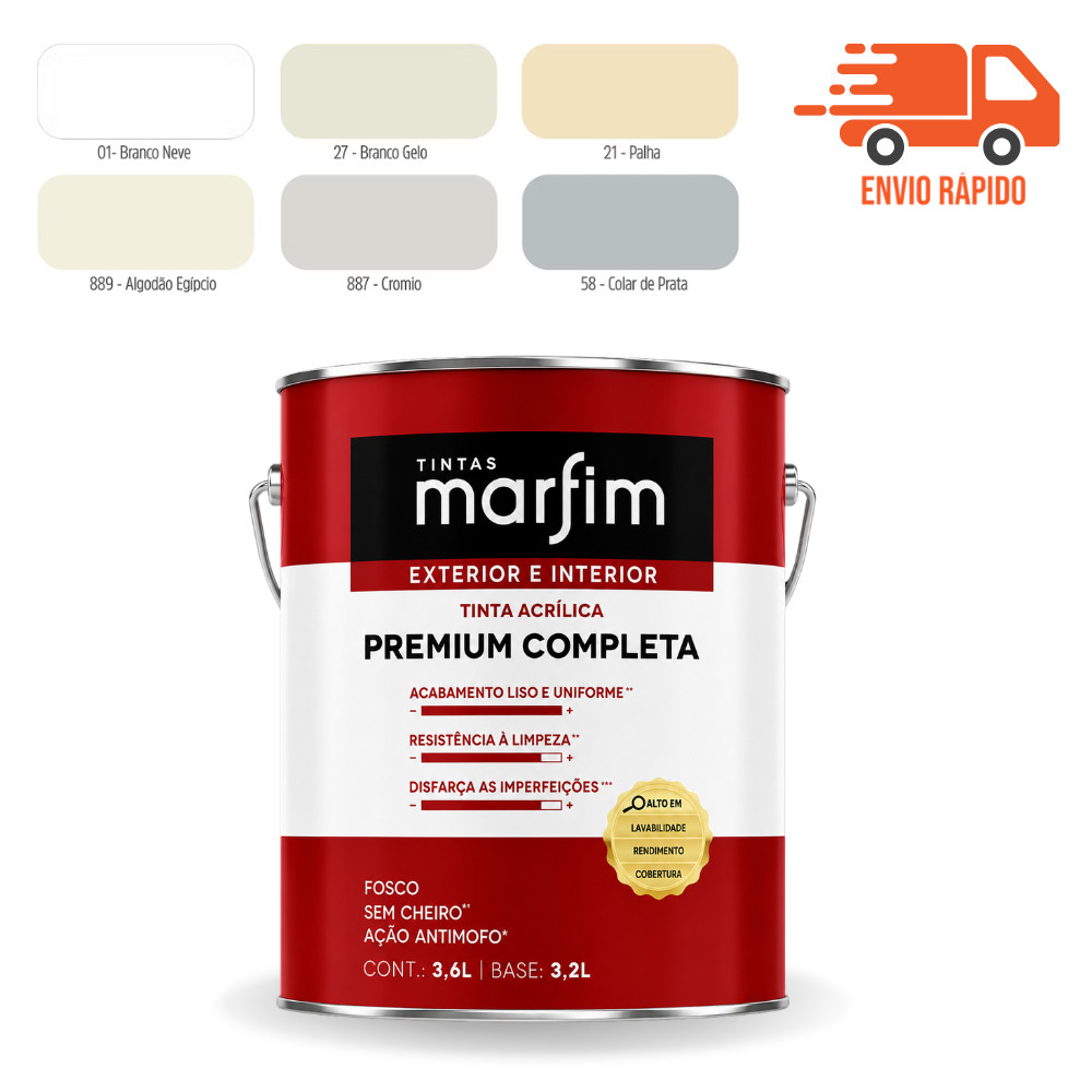 Tinta Acrilica Premium Completa Lavavel Branco  3,6L Obra Construção Parede Marfim