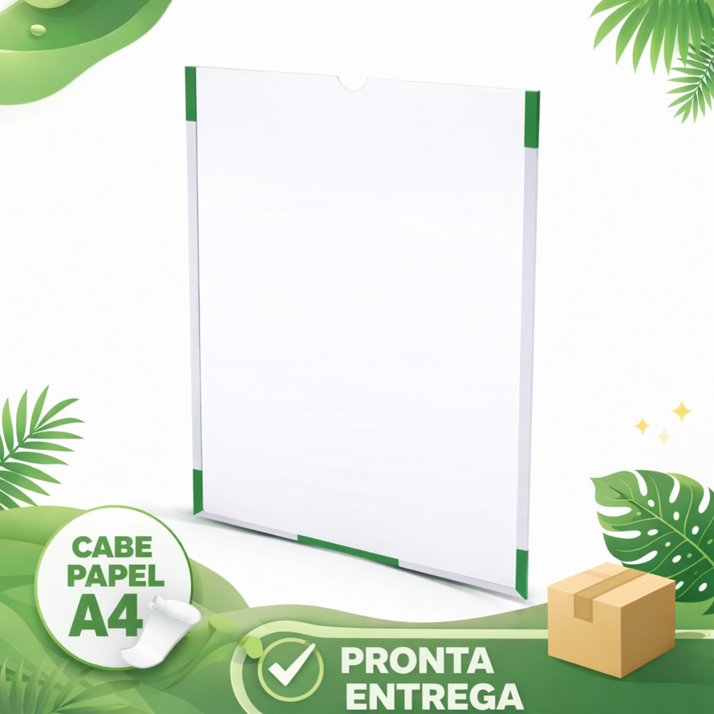 Display Expositor para Parede em Acrílico Transparente A4 para Avisos Folhas Fotos Vertical e Horizontal Loja Elevador