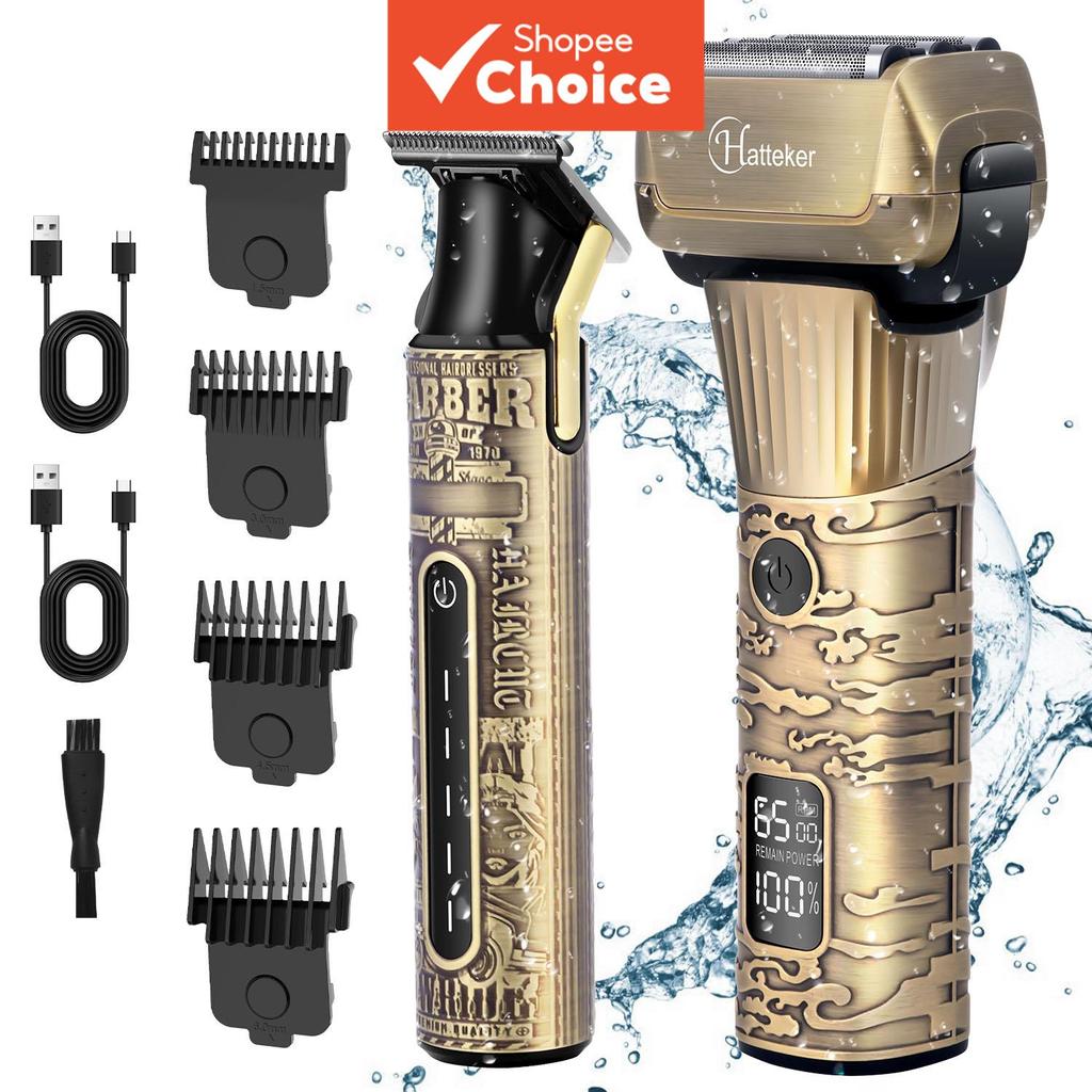 Hatteker Folha de Barbear Elétrico Barbeador Masculino T-Lâmina Trimmer Aparador de Barba Kit de Barbear à Prova d'Água