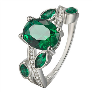 S925 prata folhas verdes anéis de moda