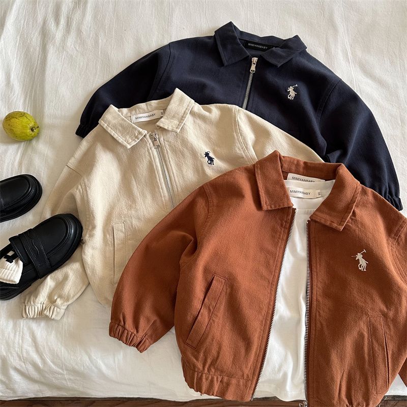 Crianças jaqueta 2025 estilo primavera meninos meninas estilo japonês Street Wear bordado lapela jaqueta bebê curto zípe