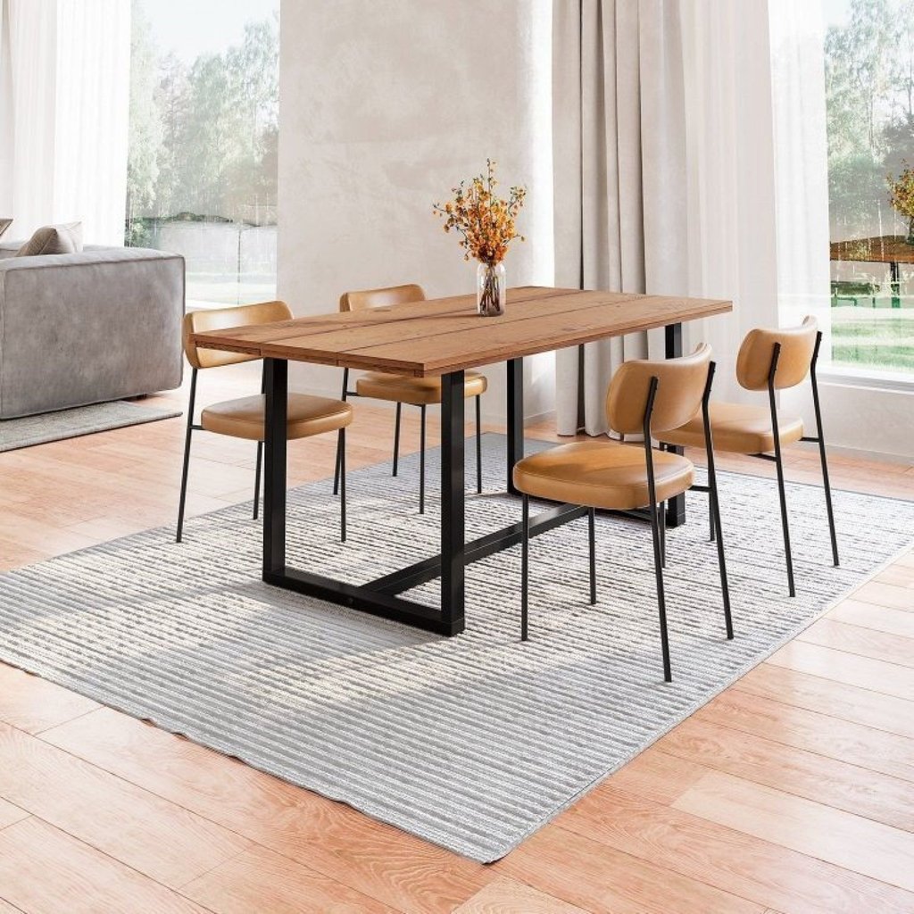 Conjunto Mesa de Jantar Rústica Madeira Maciça com 4 Cadeiras Mona Marrom/Caramelo