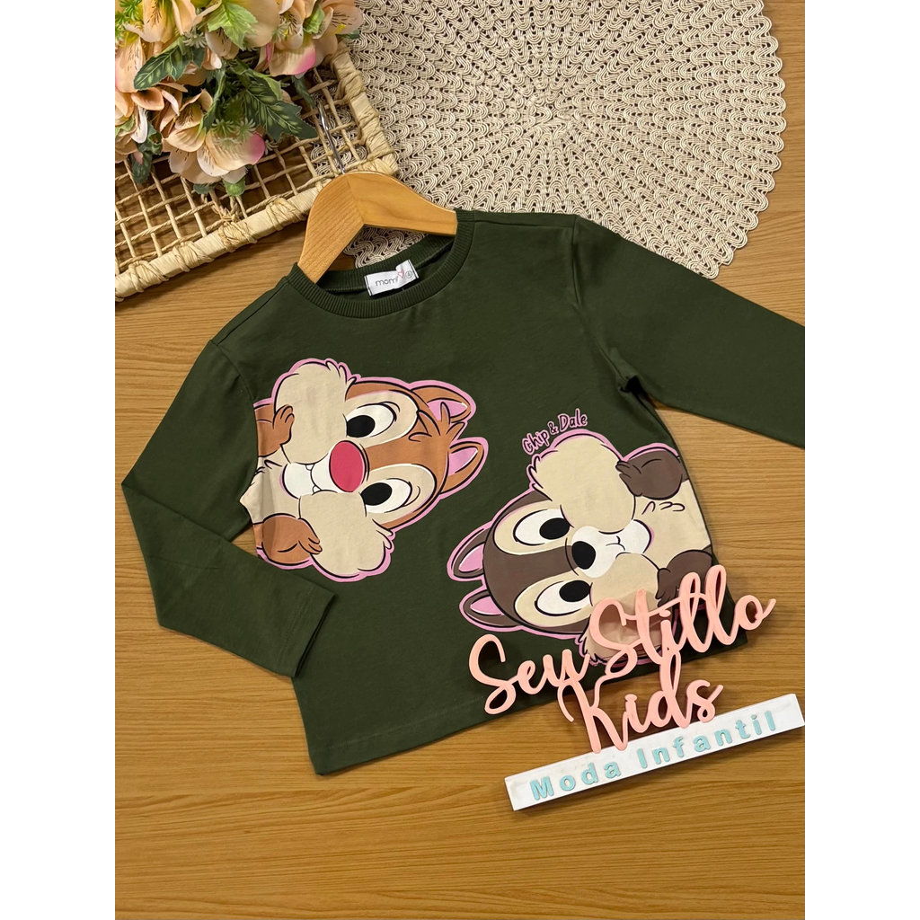 Blusa Infantil Momi Inverno Manga Longa Verde Tico e Teco Disney