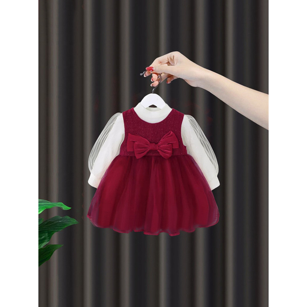 Meninas vestido 2024 roupas de inverno vestido de bebê um ano de idade vestido feminino bebê vermelho vestido de princes