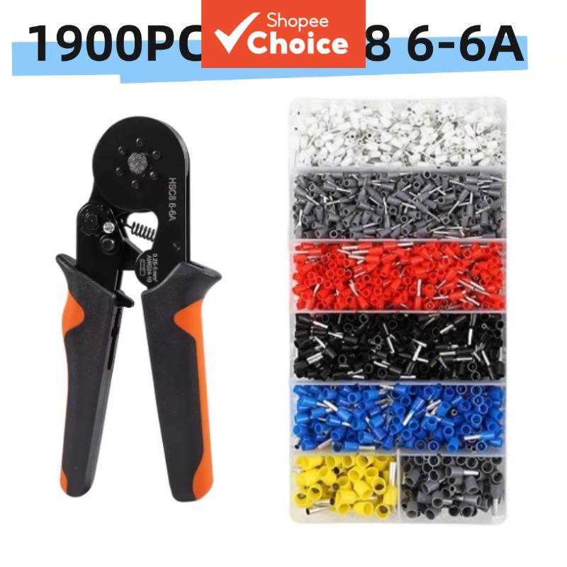 Vários Conjuntos De Kit Crimper De Fio De Catraca HSC8 6-6A , Ferramenta De Friso Autoajustável Com 1900 Peças De Conect