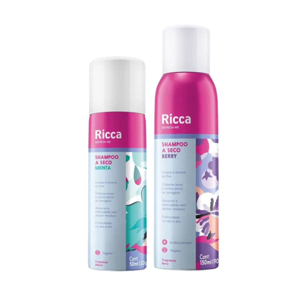 Kit Shampoo a Seco Ricca ShakeBerry Berries 150ml + Shampoo a Seco Menta 50ml em Oferta na Shopee