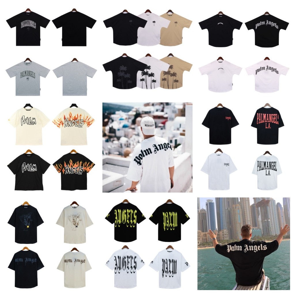 Palm Angels Carta Impressa Camiseta Grande Solta Americana High Street Homens Mulheres Tops Mangas Curtas