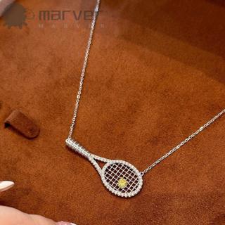 Colar De Raquete De Tênis MARVER , Com Pingente Requintado De Diamantes , Corrente De Suéter De Cor Prata