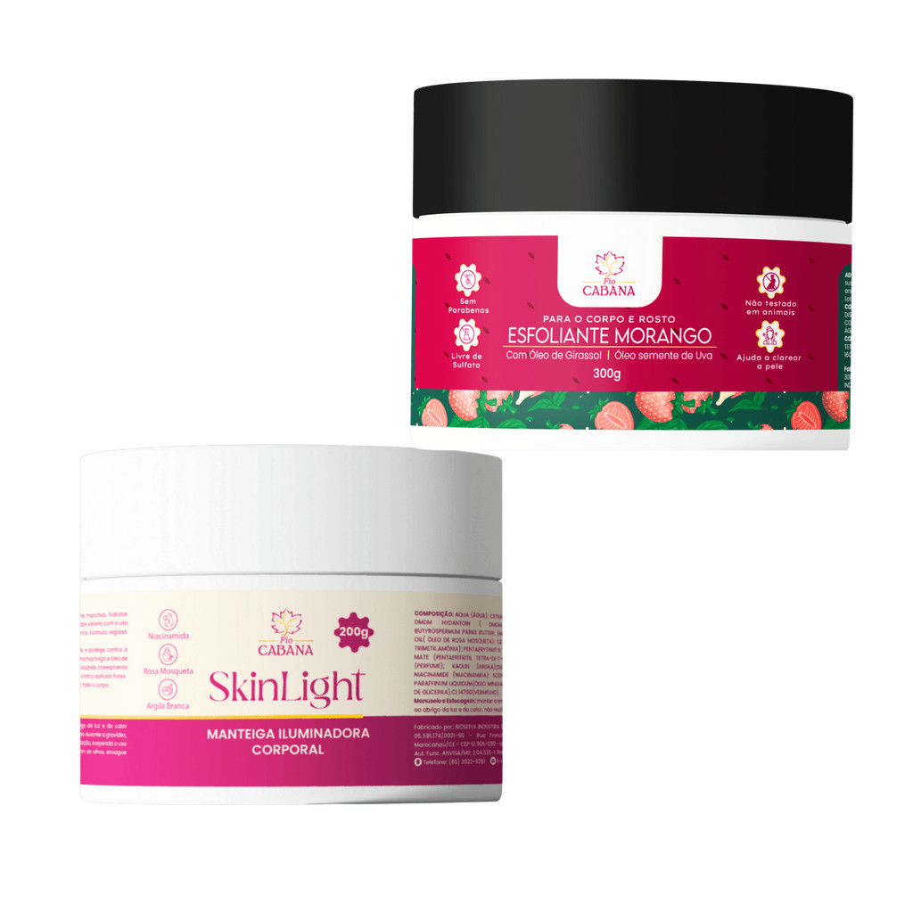 Kit SkinLight Manteiga Iluminadora + Esfoliante Morango 300g Fio Cabana | Pele Uniforme e Radiante