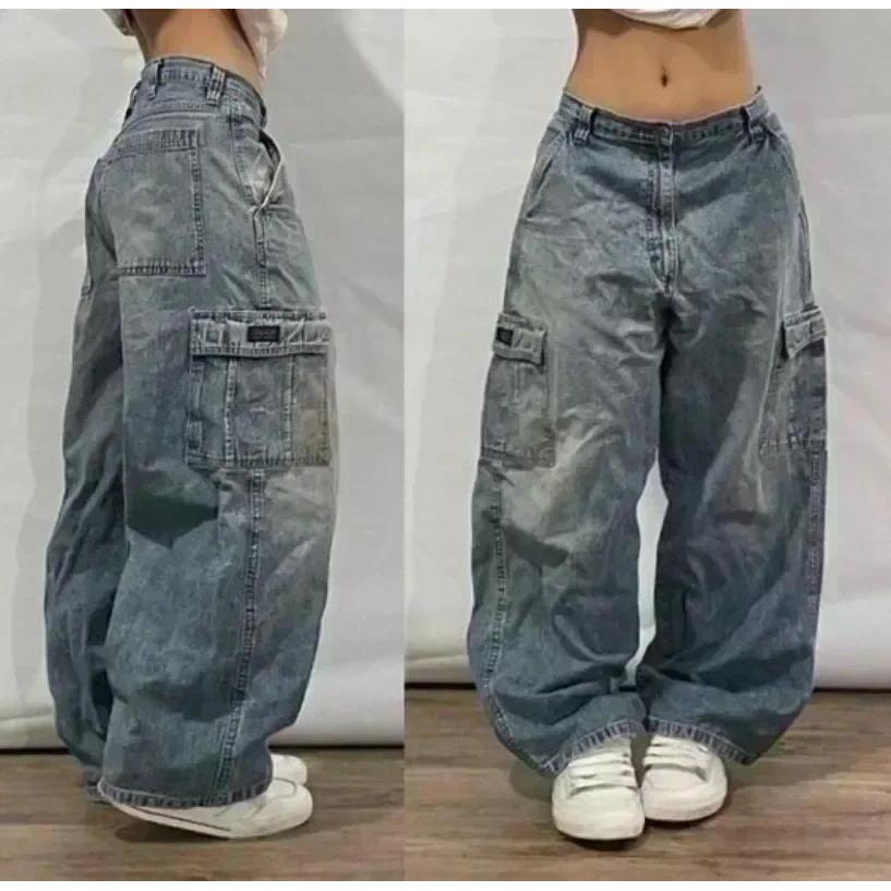 Americano Clássico Cor Sólida Bolso Lateral Design Solto Jeans Harajuku Y2K Novo Hip-hop High Street Estilo Perna Reta C