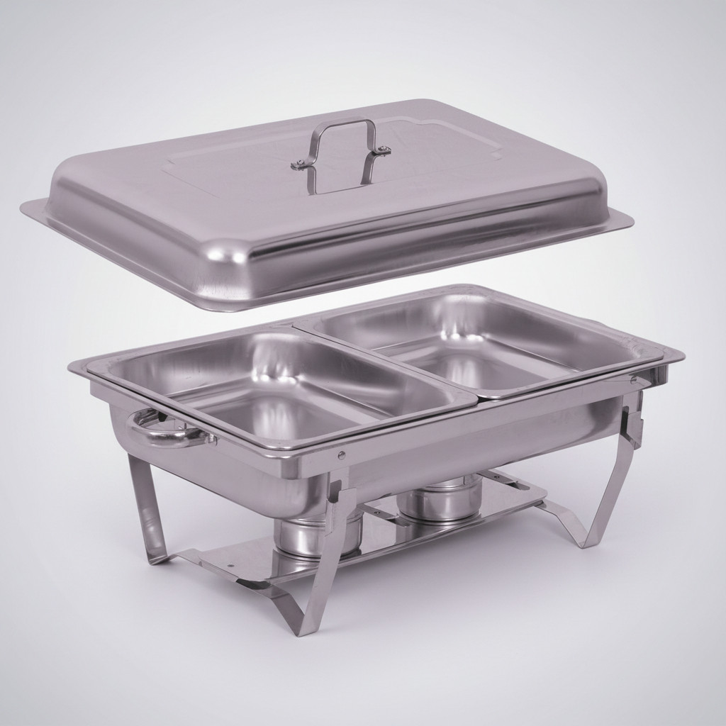 Rechaud Retangular 12 L Com 2 Cubas 1/2 Banho Maria Inox 2 Litros Banho-Maria Panelas Buffet