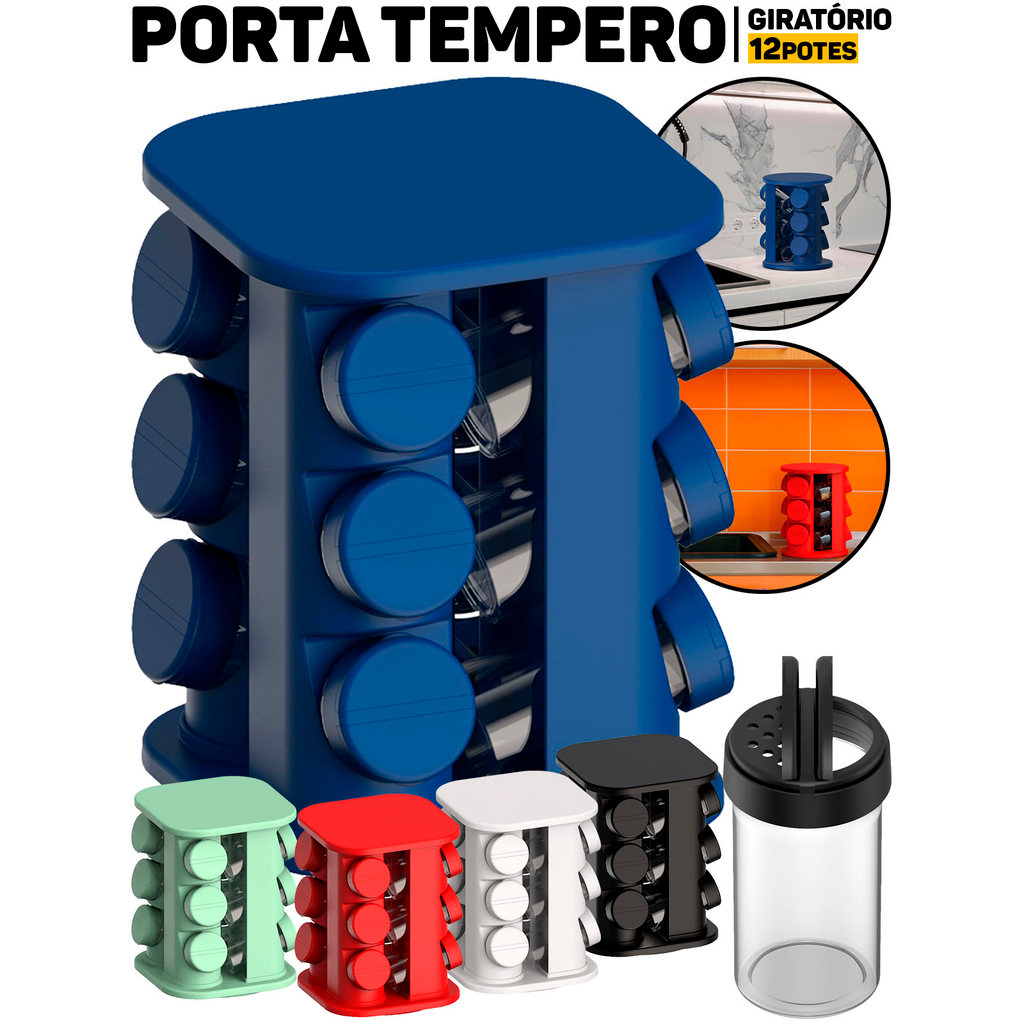 Porta Temperos Unitermi Giratório Completo C/ 12 Potes Condimentos Cozinha Área Gourmet em Oferta na Shopee