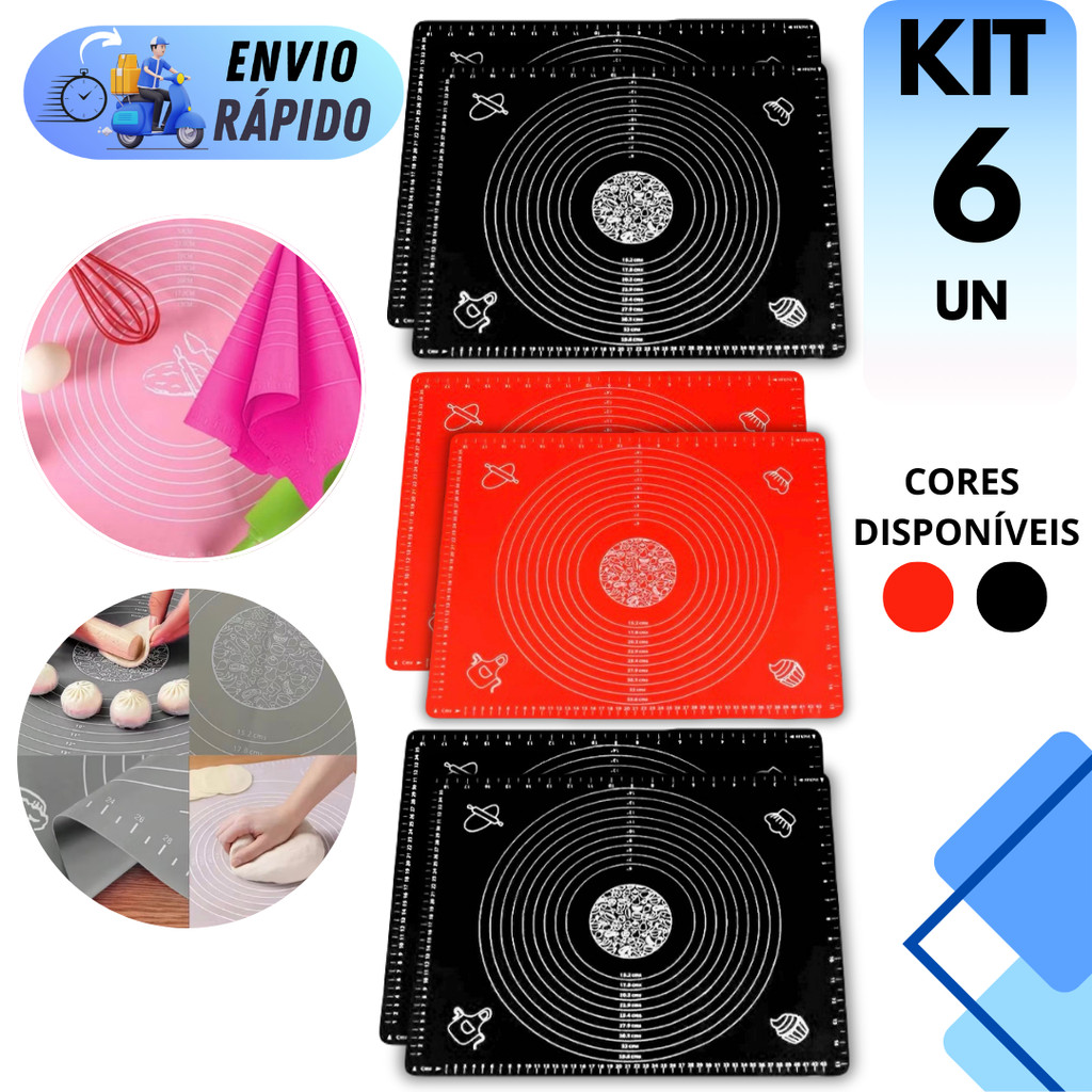 KIT 6 TAPETE CULINARIO SILICONE COZINHA ABRIR MASSA ANTIADERENTE MEDIDAS PASTEL CONFEITEIRO PASTEL