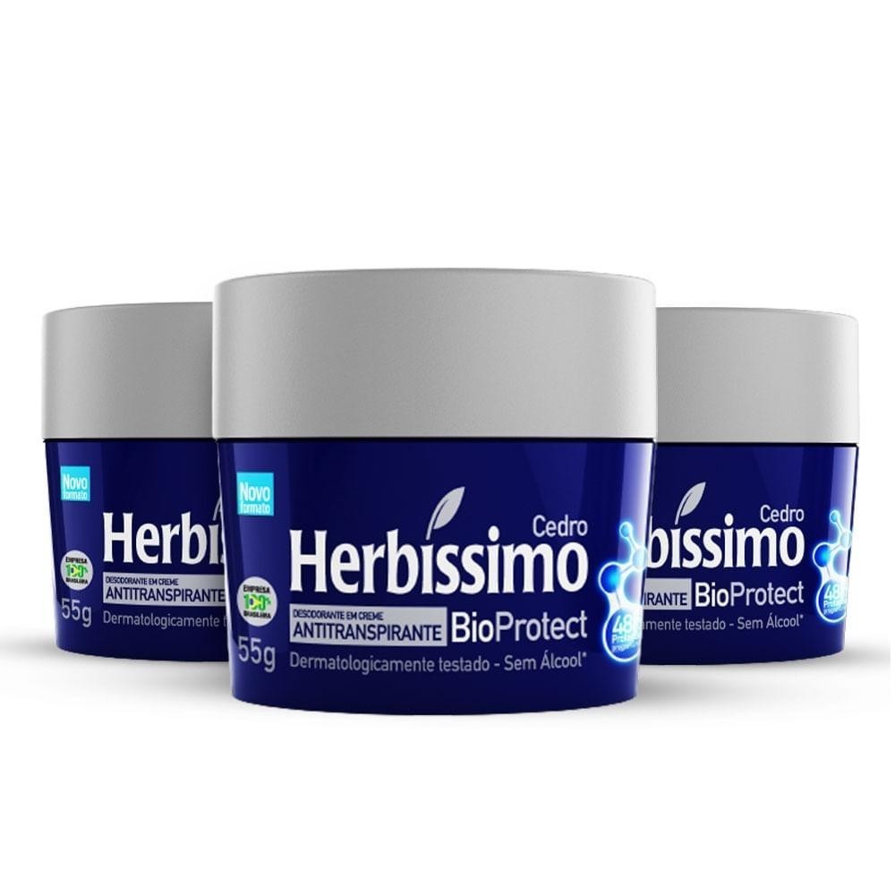 Kit 3 unid - Desodorante Creme Antitranspirante Herbíssimo Bioprotect Cedro 55G em Oferta na Shopee