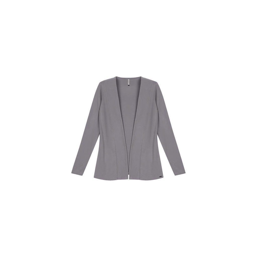 Detalhes do Cardigan Feminino Alongado Canelado Marialícia Cinza