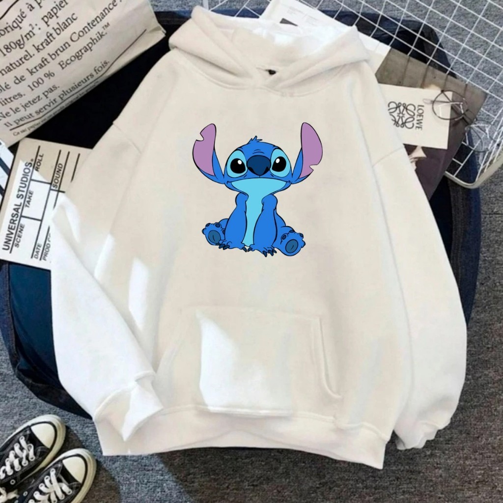 Moletom Canguru Unissex Lilo Stitch Sentado Agasalho Casaco Blusa De Frio Blusão Capote Flanelado