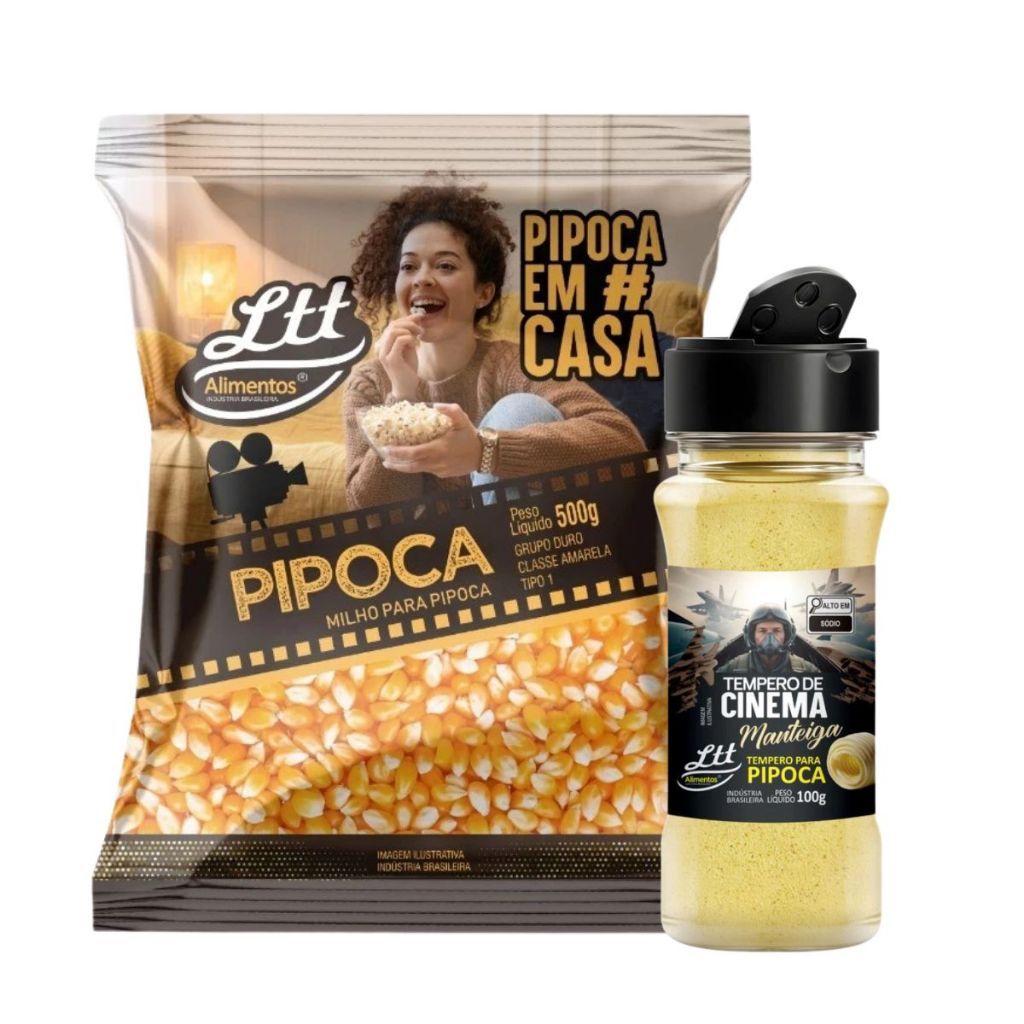 Milho De Pipoca Em Casa 500g + Tempero Sabor Manteiga 100g