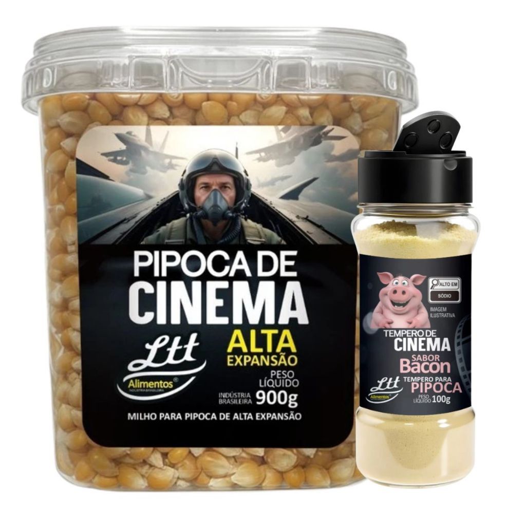 Milho de Pipoca Cinema No Pote 900g + Tempero Para Pipoca Sabor Bacon 100g