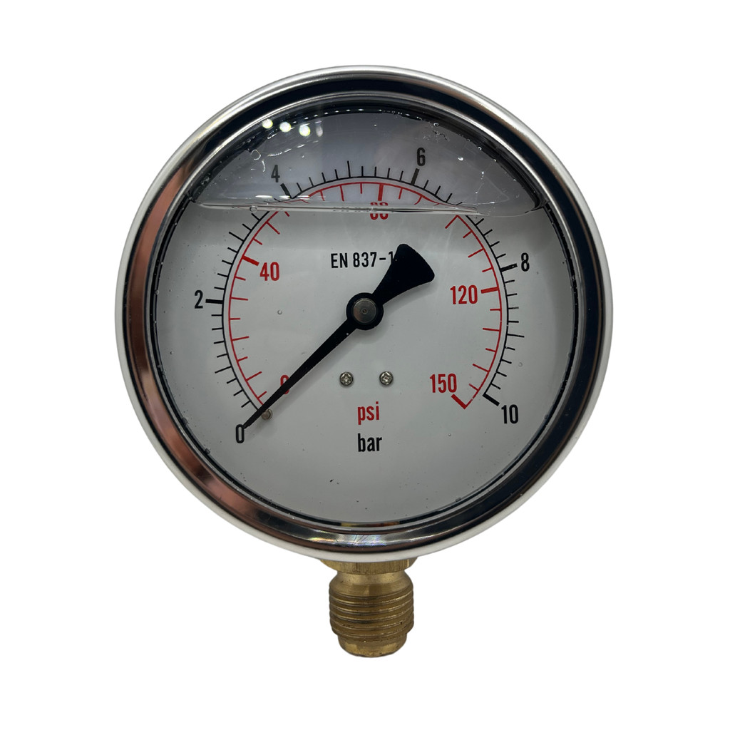 Manômetro Vertical De Pressão Glicerina Inox 150Psi 10bar Visor (4 Pol) 100mm Rosca 1/2 BSP
