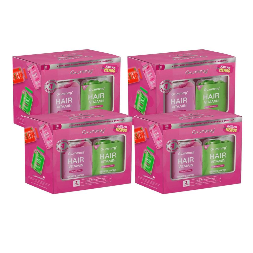 4 Caixas Gummy Hair Vitamin Cabelos E Unhas Maça Verde + Trutii Frutti Com  2 Potes De 30 Gomas Cada