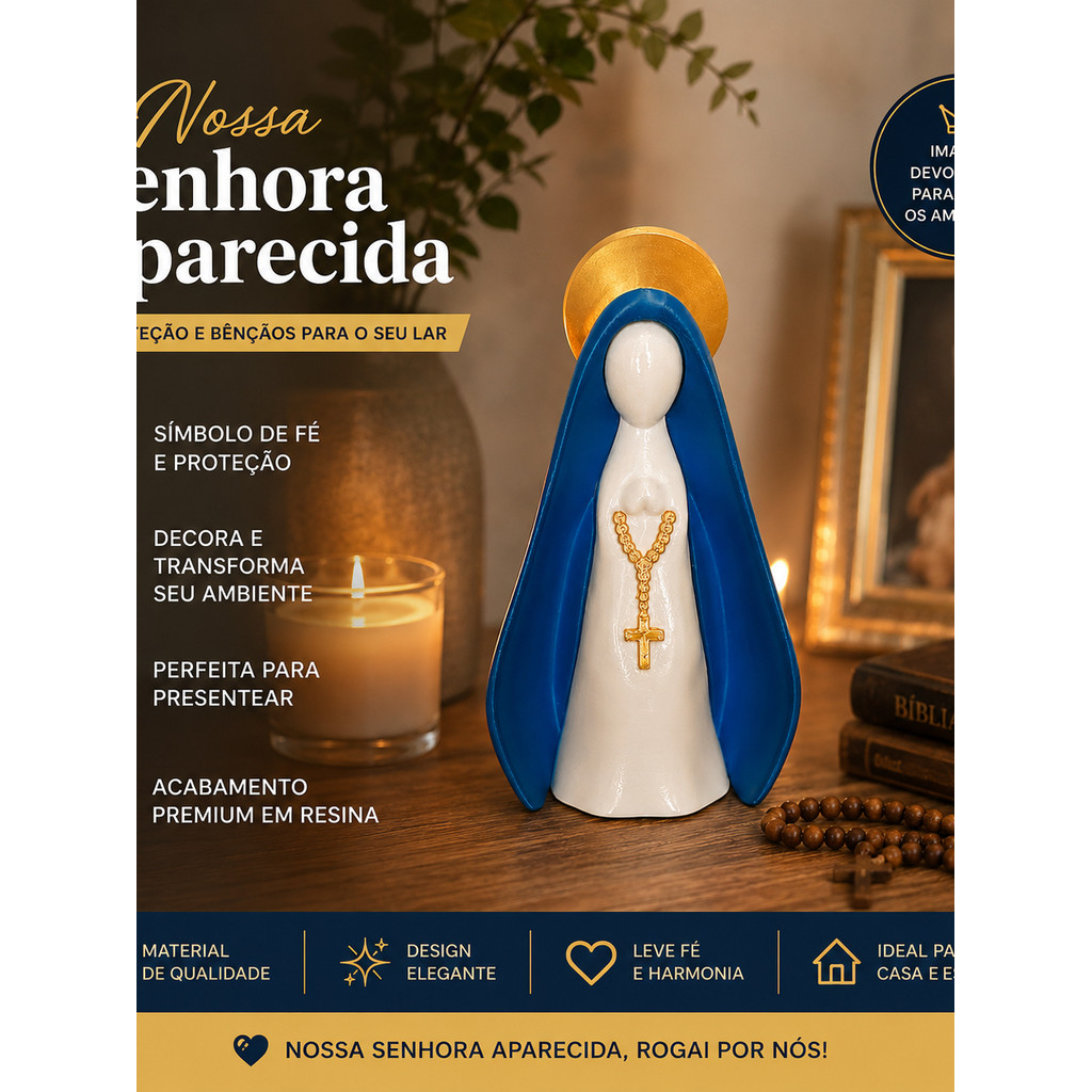 Nossa Senhora Aparecida Decorativa Imagem Católica Em Resina Enfeite Religioso Decoração Cristã Para Casa Sala Escritóri