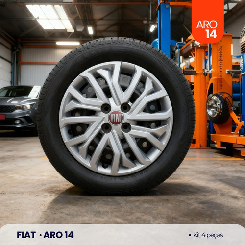 Kit 4 Calota Aro 14 Fiat Argo Cronos 2020 2021 2022 Prata Com Emblema