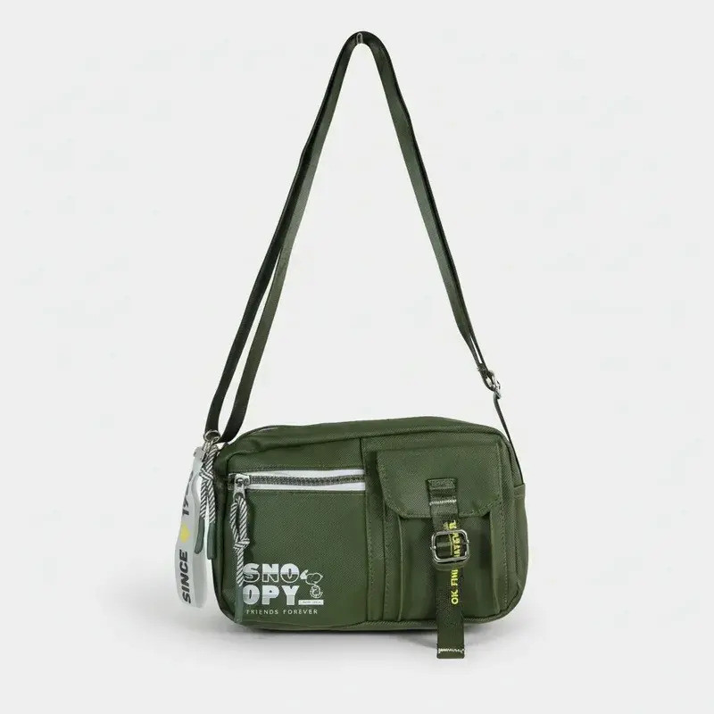 Bolsa Snoopy Sp25001 Transversal Adultos Verde Liso Verde-musgo