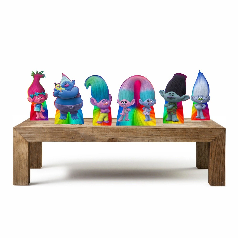Trolls Kit 6 Displays Totens De Mesa kit festa infntil  Kit Enfeites kit festa