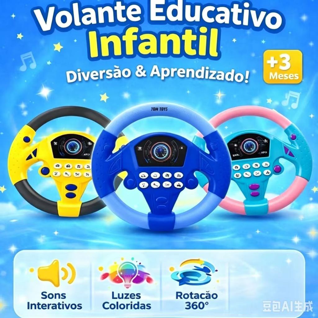 Volante Educativo Interativo Infantil Com Som Realista Brinquedo De Criança Sonoro Musical Bebê