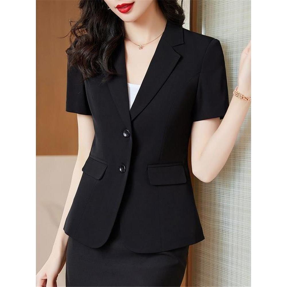 Verão fino preto de manga curta Blazer feminino temperamento fino-ajuste profissional Formal terno gerente Workwear