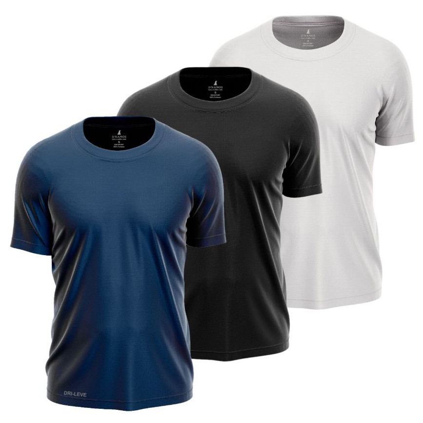 Kit 3 Camisetas Academia Masculina Camisa Dry Fit Premium Slim Básica | Anti Suor, Dry Fit