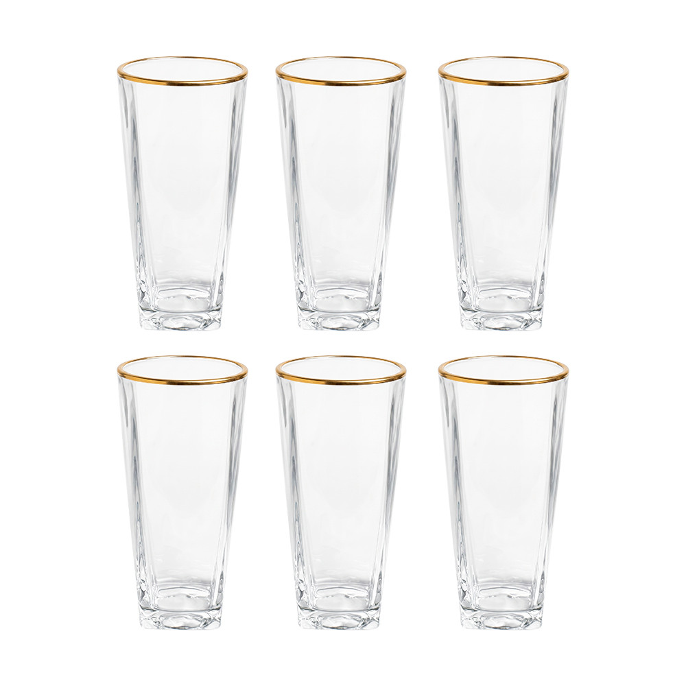 Jogo de Copos de Vidro Fio de Ouro Pisa 280ml 6 peças - Hauskraft