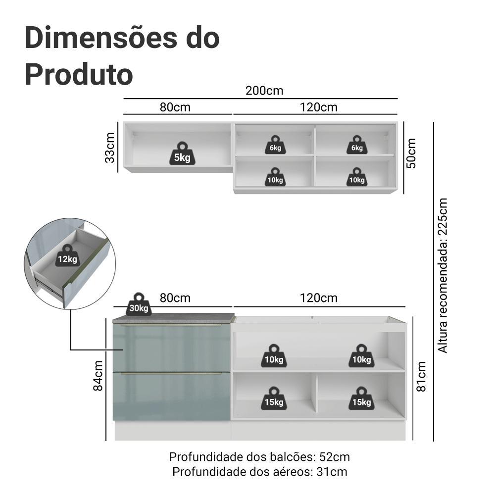 Armário de Cozinha Compacta 200 cm Branco/Cinza Lux Madesa 07 · foto 2
