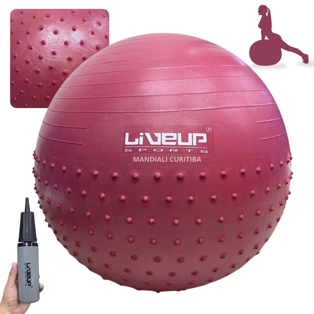 Kit Pilates Bola 65cm Massage Ball + Colchonete Eva 1,73m + Roda Abdominal + Extensor Elástico 1 Via