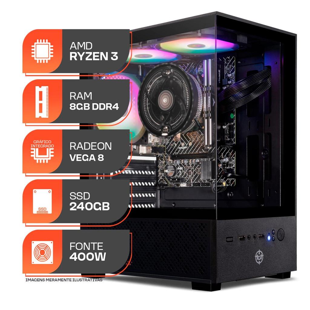 PC Gamer Forge, AMD Ryzen 3 3200G, 8GB DDR4, SSD 240GB, 400W 80 PLUS