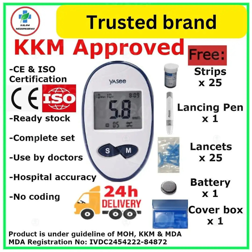 [KKM Approved + English Language]Glucometer Yasee Blood Glucose Meter Blood Sugar Diabetes Test Strip--Malaysia Spec
