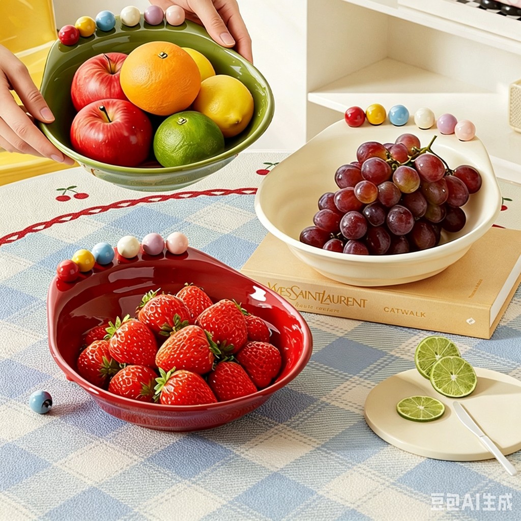 Prato De Frutas Colorido Macaron InsStyle Com Garfos Tigela De Grande Capacidade