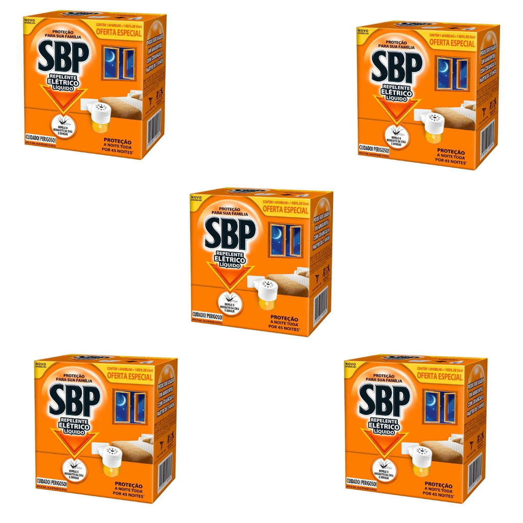 Kit 5 Repelente Elétrico SBP Aparelho + Refil 32 ml