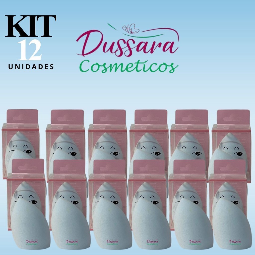 Kit 12 - 12Unid - (12) - Esponja Para Maquiagem Base/Pó/Corretivo Pompom Maquiagem Tipos Makeup (Azul)