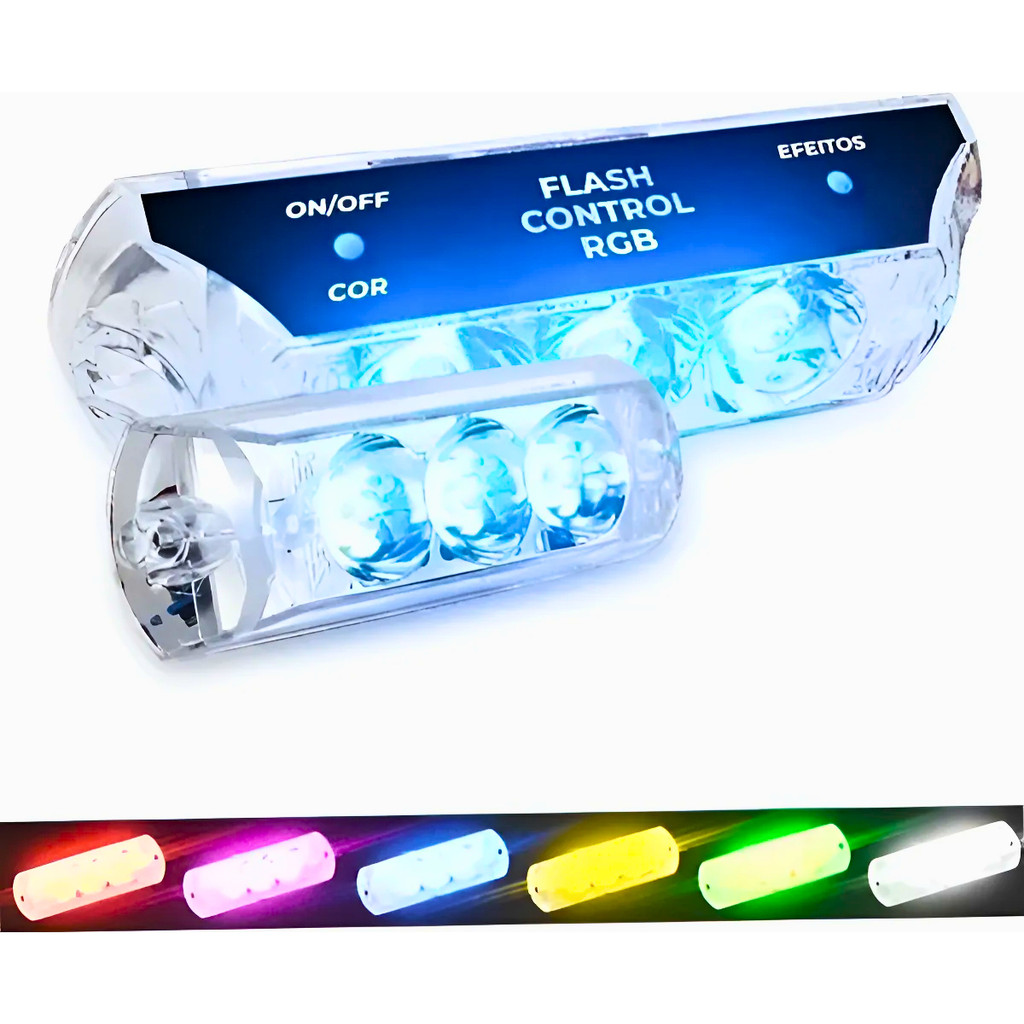 Kit Par Strobo Led RGB Control Completo Central Interna Som Automotivo Caixa Bob Caixa Selada Zendel