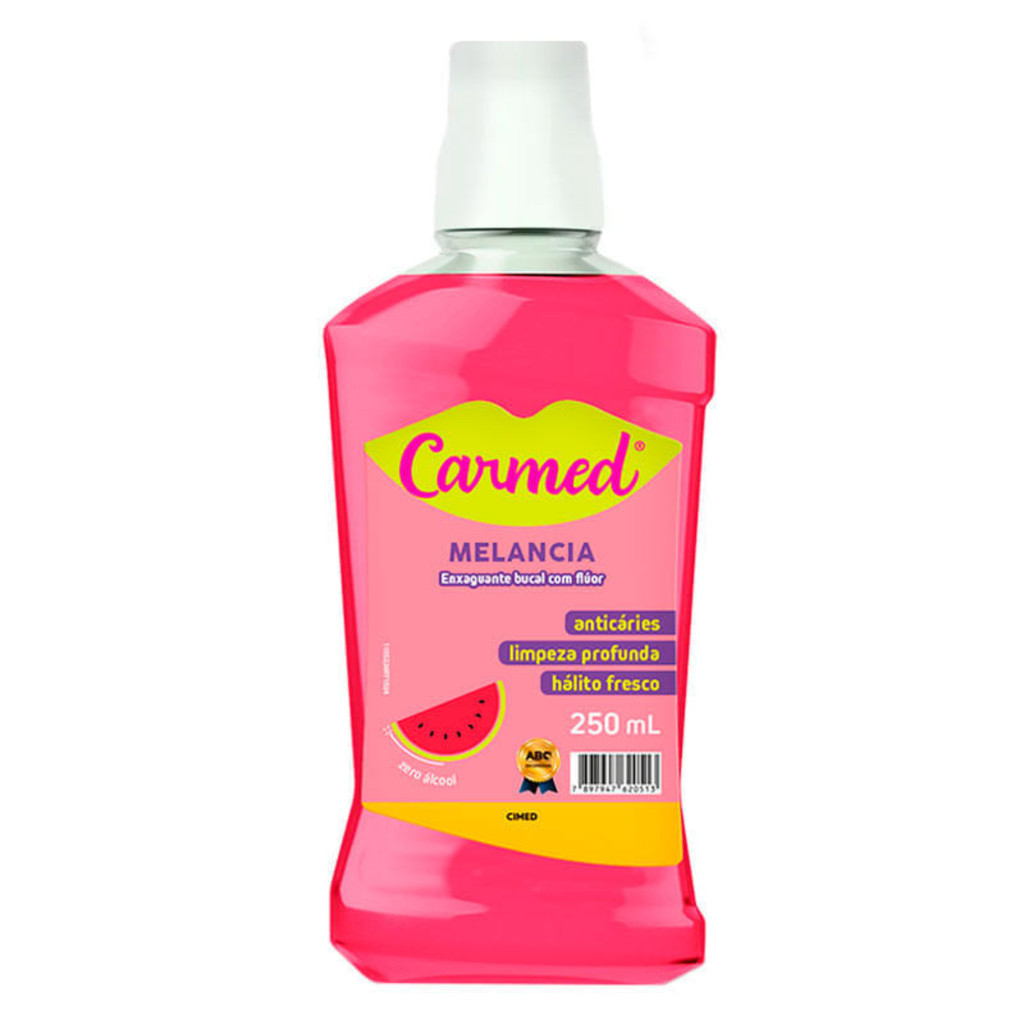 Enxaguante Bucal Com Flúor Carmed Melancia 250mL Anticáries Zero Álcool Limpeza Profunda
