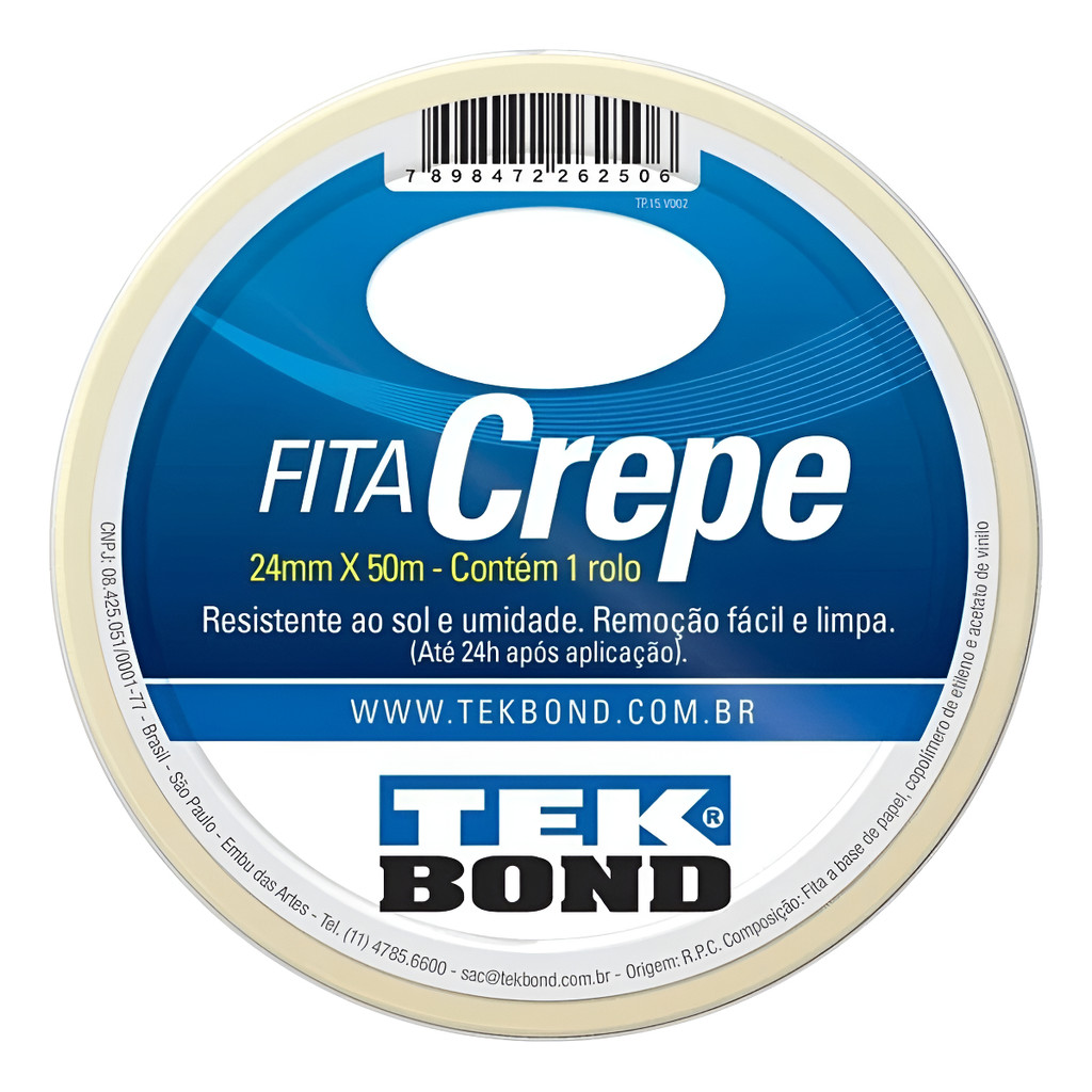 Fita Crepe 18mm x 50m Tek Bond para Pintura e Artesanato