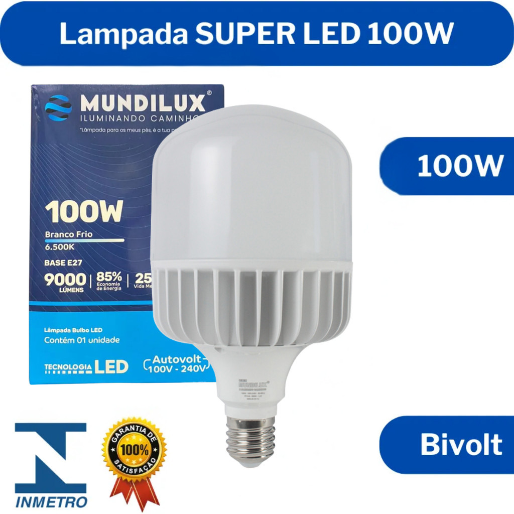 Lampada LED 100W Super Bulbo Economica Bivolt Luz Potente Para Saloes Armazens e Grandes Areas