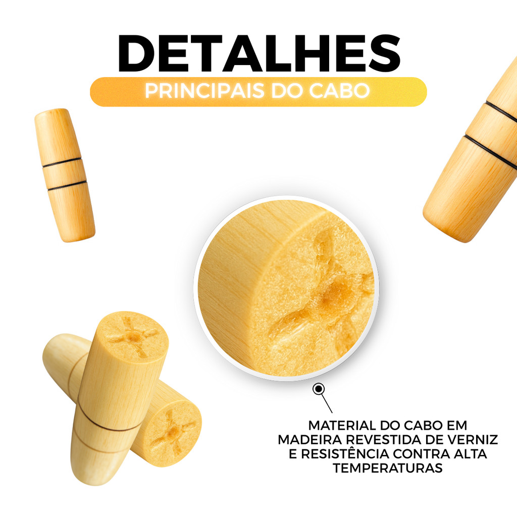Detalhes do Cabo De Madeira Para Churrasqueiras Panelas Limas Fácil Prático Manuseio