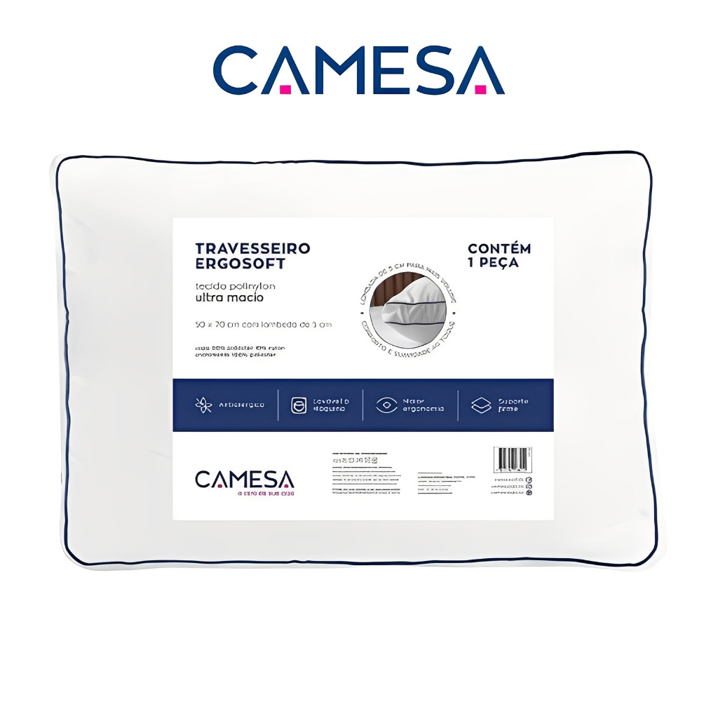 Travesseiro Camesa Ergosoft Hotel Ultra Macio Ergonômico 50x70CM em Oferta na Shopee